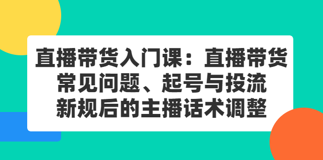 直播带货入门课：直播带货常见问题、起号与投流、新规后的主播话术调整-刀客资源网