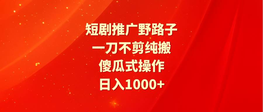 短剧推广野路子，一刀不剪纯搬运，傻瓜式操作，日入1000+-刀客资源网