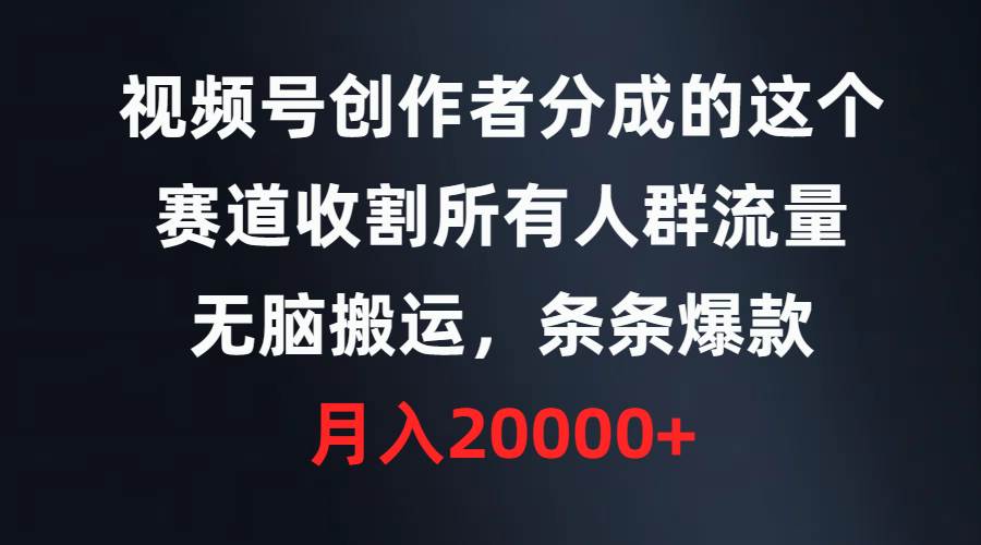 视频号创作者分成的这个赛道，收割所有人群流量，无脑搬运，条条爆款，…-刀客资源网