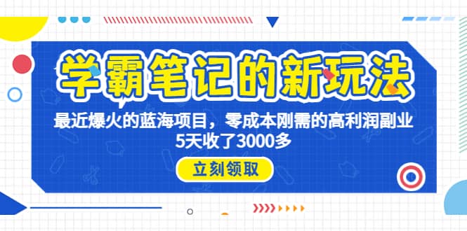 学霸笔记新玩法，最近爆火的蓝海项目，0成本高利润副业，5天收了3000多-刀客资源网