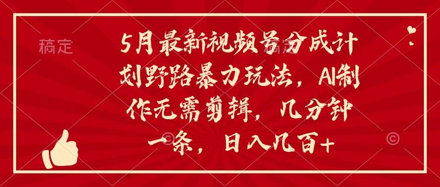 5月最新视频号分成计划野路暴力玩法，ai制作，无需剪辑。几分钟一条，…-刀客资源网