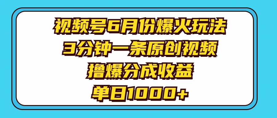 视频号6月份爆火玩法，3分钟一条原创视频，撸爆分成收益，单日1000+-刀客资源网