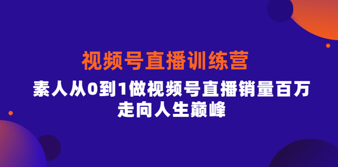 视频号直播训练营，素人从0到1做视频号直播销量百万，走向人生巅峰-刀客资源网