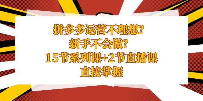 拼多多运营不理想？小白不会做？15节系列课+2节直播课，直接掌握-刀客资源网