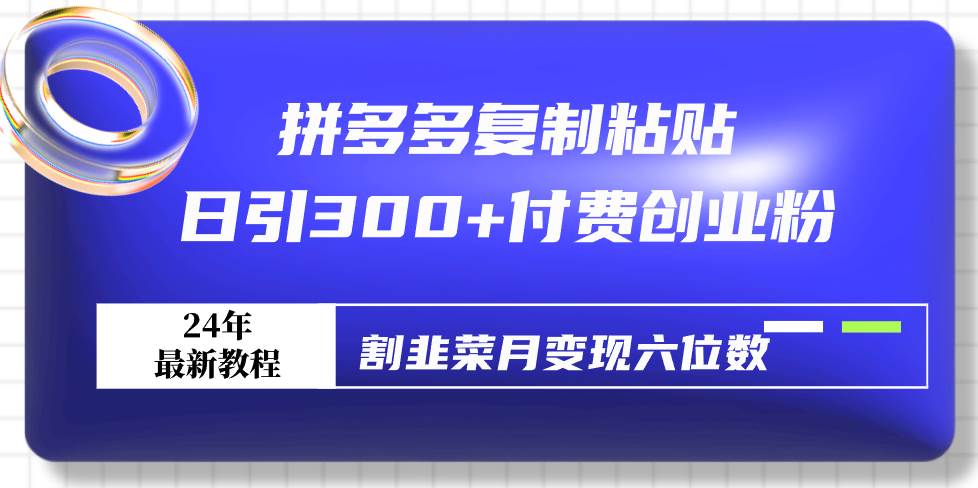 拼多多复制粘贴日引300+付费创业粉，割韭菜月变现六位数最新教程！-刀客资源网