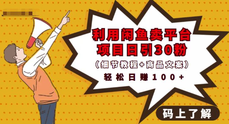 利用闲鱼卖平台项目课程资源日引流30+精准粉丝，轻松日赚100+，积累人脉可实现二次变现（细节教程+商品文案）-刀客资源网