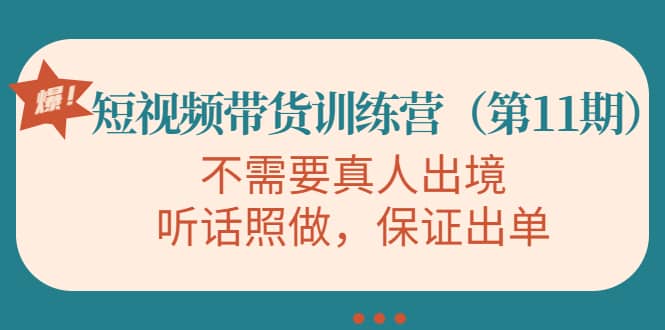 短视频带货训练营（第11期），不需要真人出境，听话照做，保证出单-刀客资源网