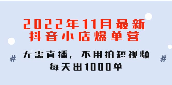 2022年11月最新抖音小店爆单训练营：无需直播，不用拍短视频，每天出1000单-刀客资源网