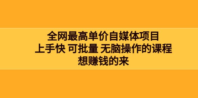 全网最单高价自媒体项目：上手快 可批量 无脑操作的课程，想赚钱的来-刀客资源网