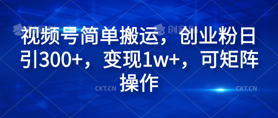 视频号简单搬运，创业粉日引300+，变现1w+，可矩阵操作-刀客资源网