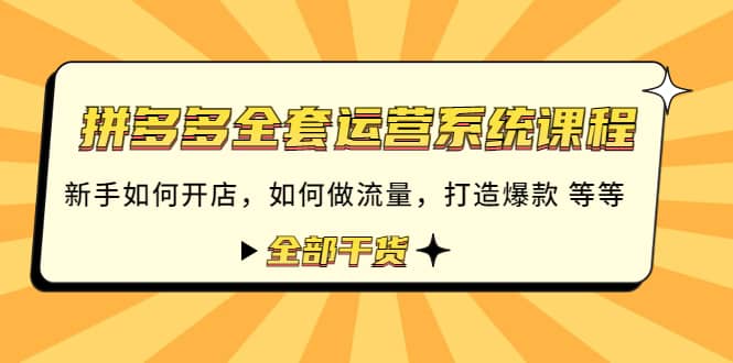 拼多多全套运营系统课程：小白如何开店 如何做流量 打造爆款 等等 全部干货-刀客资源网