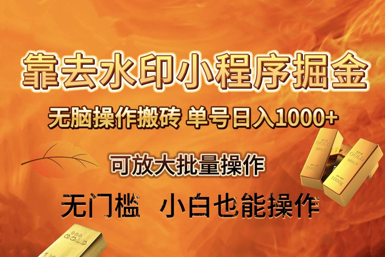去水印小程序+拼多多 无脑搬砖 ，单号日入1000+ 保姆级教程 可放大批量操作-刀客资源网
