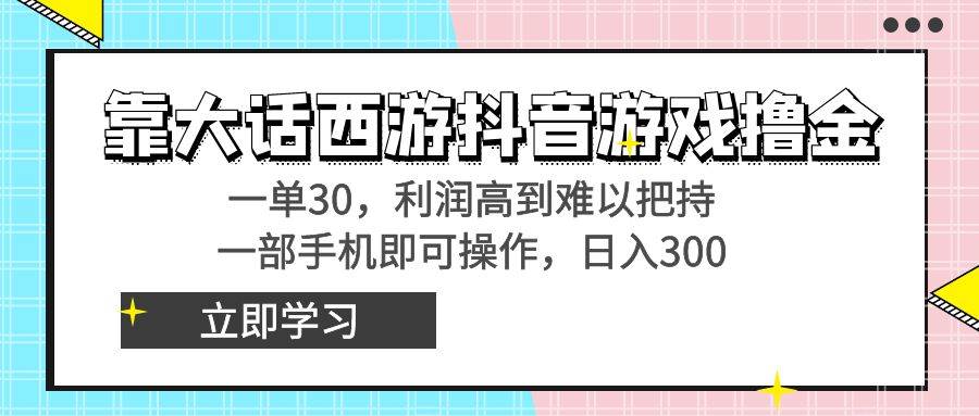 靠大话西游抖音游戏撸金，一单30，利润高到难以把持，一部手机即可操作-刀客资源网