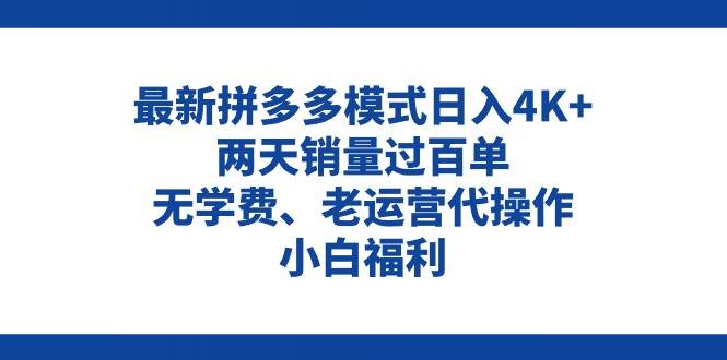 拼多多最新模式日入4K+两天销量过百单，无学费、老运营代操作、小白福利-刀客资源网