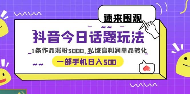 抖音今日话题玩法，1条作品涨粉5000，私域高利润单品转化 一部手机日入500-刀客资源网