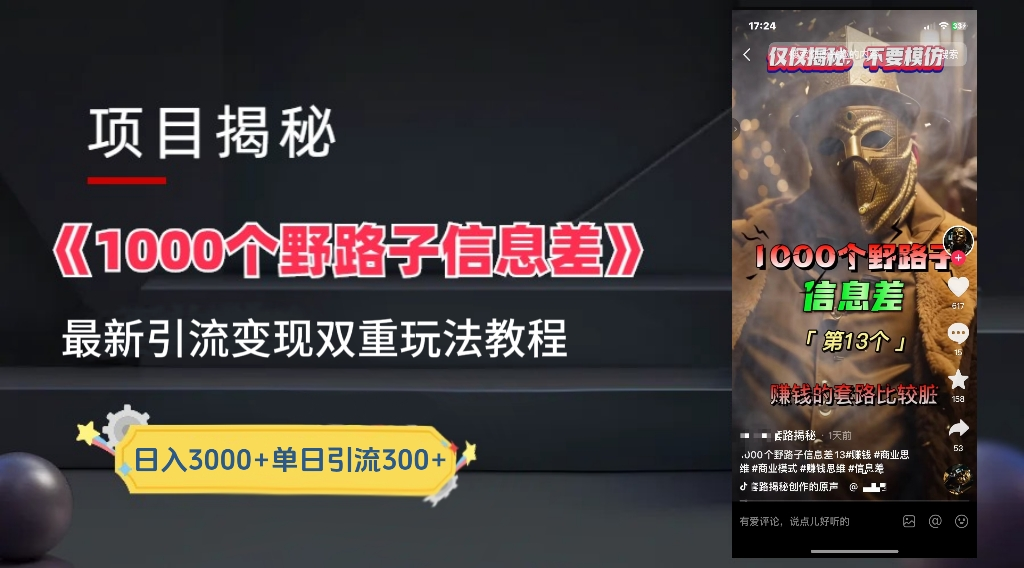 最新一千个野路子信息差玩法教程如何变现＋引流的玩法具体拆解！！！-刀客资源网