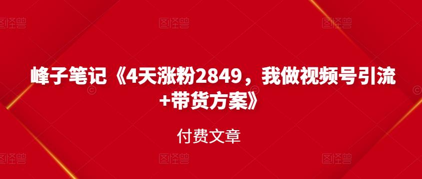 峰子笔记《4天涨粉2849，我做视频号引流+带货方案》付费文章-刀客资源网