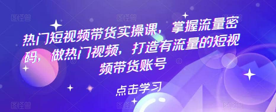 热门短视频带货实战 掌握流量密码 做热门视频 打造有流量的短视频带货账号-刀客资源网