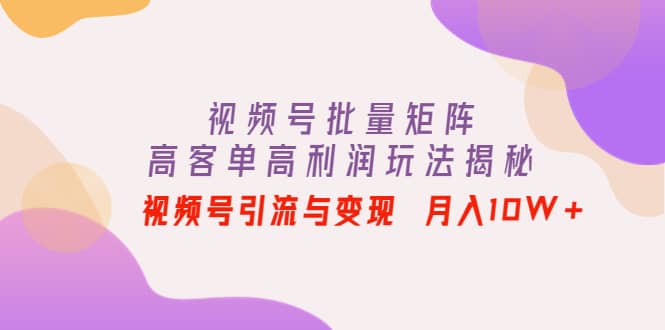 视频号批量矩阵的高客单高利润玩法揭秘-刀客资源网