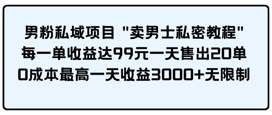 男粉私域项目 卖男士私密教程 每一单收益达99元一天售出20单-刀客资源网
