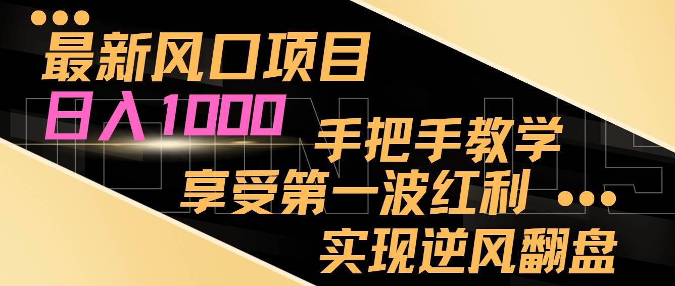 最新风口项目，日入过千，抓住当下风口，享受第一波红利，实现逆风翻盘-刀客资源网