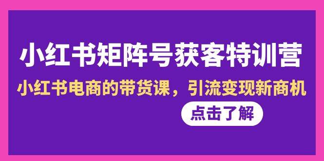 小红书-矩阵号获客特训营-第10期，小红书电商的带货课，引流变现新商机-刀客资源网