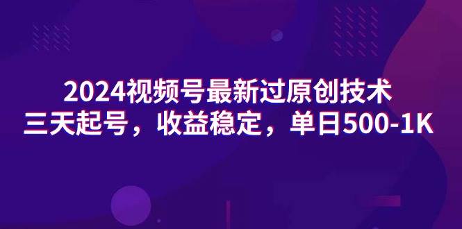 2024视频号最新过原创技术，三天起号，收益稳定，单日500-1K-刀客资源网