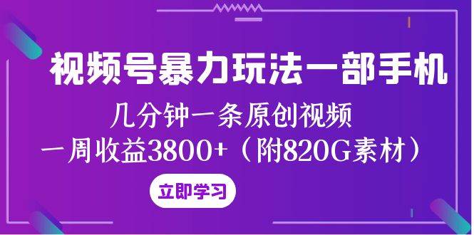 视频号暴力玩法一部手机 几分钟一条原创视频 一周收益3800+（附820G素材）-刀客资源网