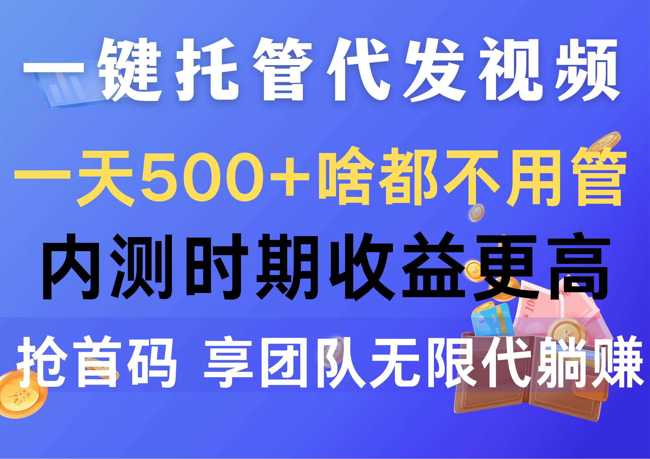 一键托管代发视频，一天500+啥都不用管，内测时期收益更高，抢首码，享…-刀客资源网