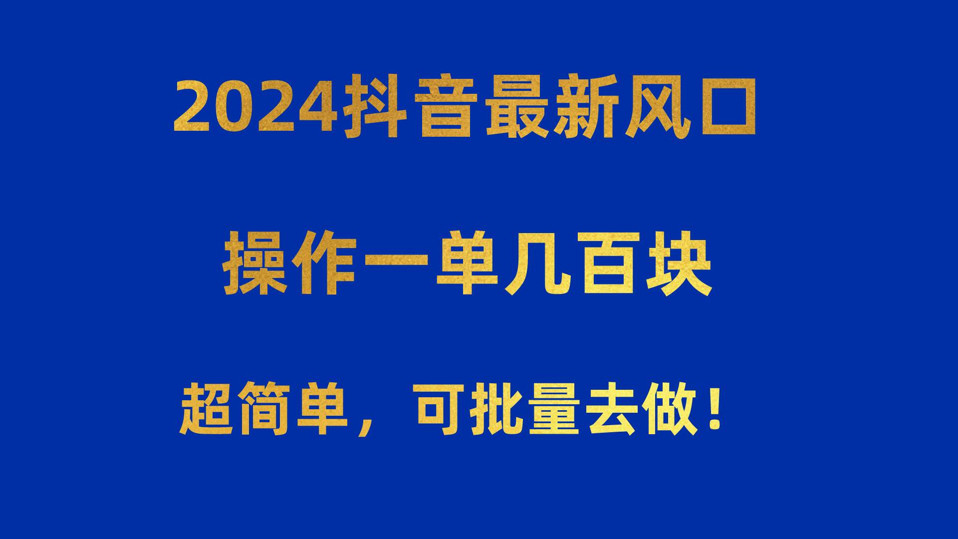 2024抖音最新风口！操作一单几百块！超简单，可批量去做！！！-刀客资源网