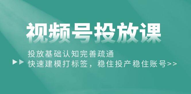 视频号投放课：投放基础认知完善疏通，快速建模打标签，稳住投产稳住账号-刀客资源网