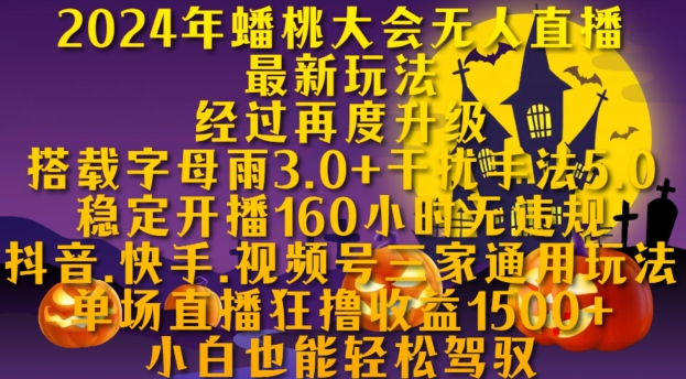2024年蟠桃大会无人直播最新玩法，稳定开播160小时无违规，抖音、快手、视频号三家通用玩法-刀客资源网
