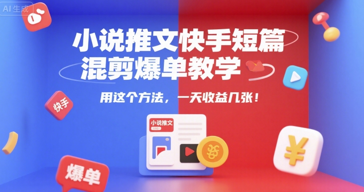 小说推文快手短篇混剪爆单教学，用这个方法，一天收益几张-刀客资源网