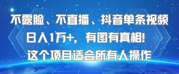 不露脸、不直播、抖音单条视频日入1W+，有图有真相！这个项目适合所有人操作-刀客资源网