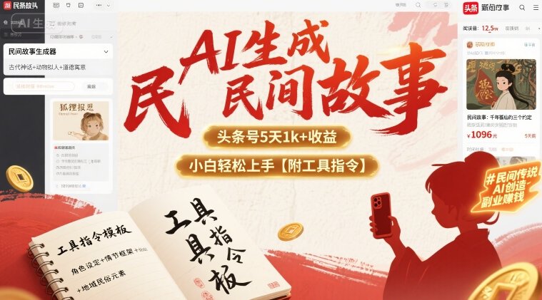 AI生成民间故事，头条号5天1k+，小白轻松上手【附工具指令】-刀客资源网
