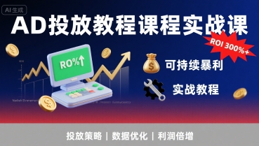 AD投放教程课程实战课，实现广告ROI300%+可持续暴利-刀客资源网