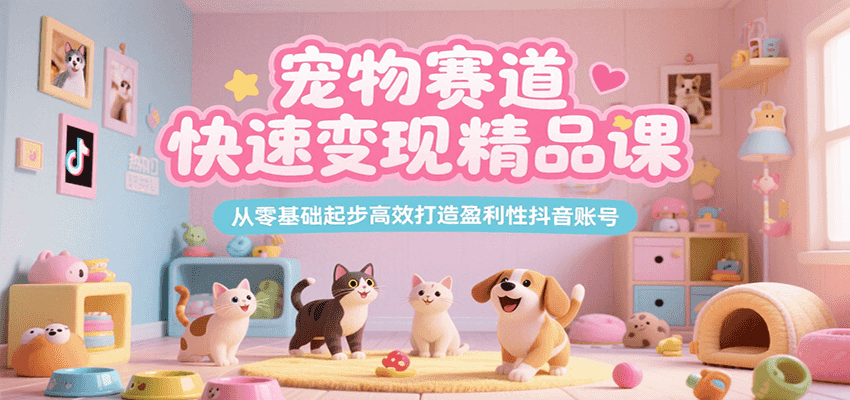 宠物赛道快速变现精品课，从零基础起步高效打造盈利性抖音账号-刀客资源网