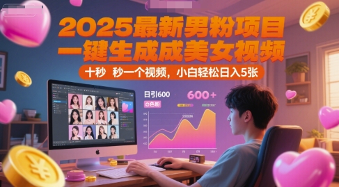 2025最新男粉项目，一键生成美女视频，日引600+色粉 十秒一个视频，小白轻松日入5张【揭秘】-刀客资源网