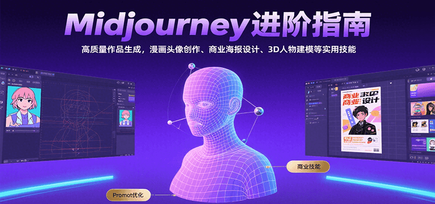 Midjourney进阶指南：高质量作品生成，漫画头像创作、商业海报设计、3D人物建模等-刀客资源网