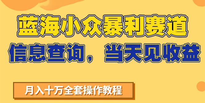 蓝海小众暴利赛道，信息查询，当天见收益，不讲玄学，7天搞了2万+-刀客资源网