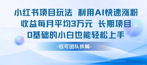 适合小白操作的小红书新项目，利用AI快速涨粉，收益每月平均1W+-刀客资源网