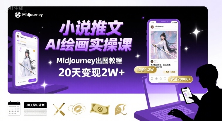 小说推文干货分享之AI绘画MJ出图实操课，用Midjourney做小说推文，20天挣2w-刀客资源网