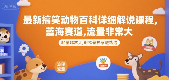 最新搞笑动物百科详细解说课程，蓝海赛道，流量非常大，轻松签独家进精选-刀客资源网