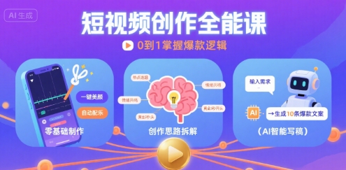 短视频创作课，短视频制作、创作思路、Ai写爆款文案-刀客资源网