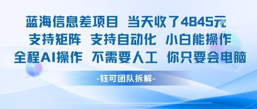 蓝海信息差项目当天收米1k+ 支持矩阵支持自动化小白能操作全程AI操作不需要人工你只要会电脑-刀客资源网