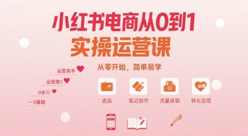 小红书电商从0到1实操运营课，从零开始，简单易学-刀客资源网