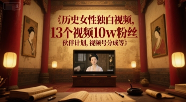 历史女性独白视频，13个视频10w粉丝，伙伴计划，视频号分成等-刀客资源网