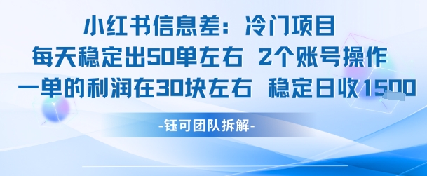 小红书信息差冷门项目一单利润30块每天稳定1.5k左右2个账号操作-刀客资源网