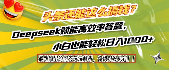 头条还能这么搞钱？最新刚出的问答玩法解析，你绝对没见过！Deepseek赋能高效率答题，小白也能轻松日入1k+-刀客资源网