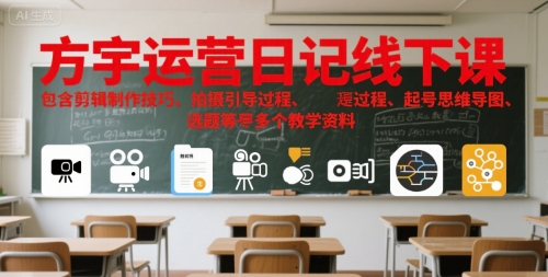 方宇运营日记线下课，包含剪辑制作技巧、拍摄引导过程、起号思维导图、选题等多个教学资料-刀客资源网